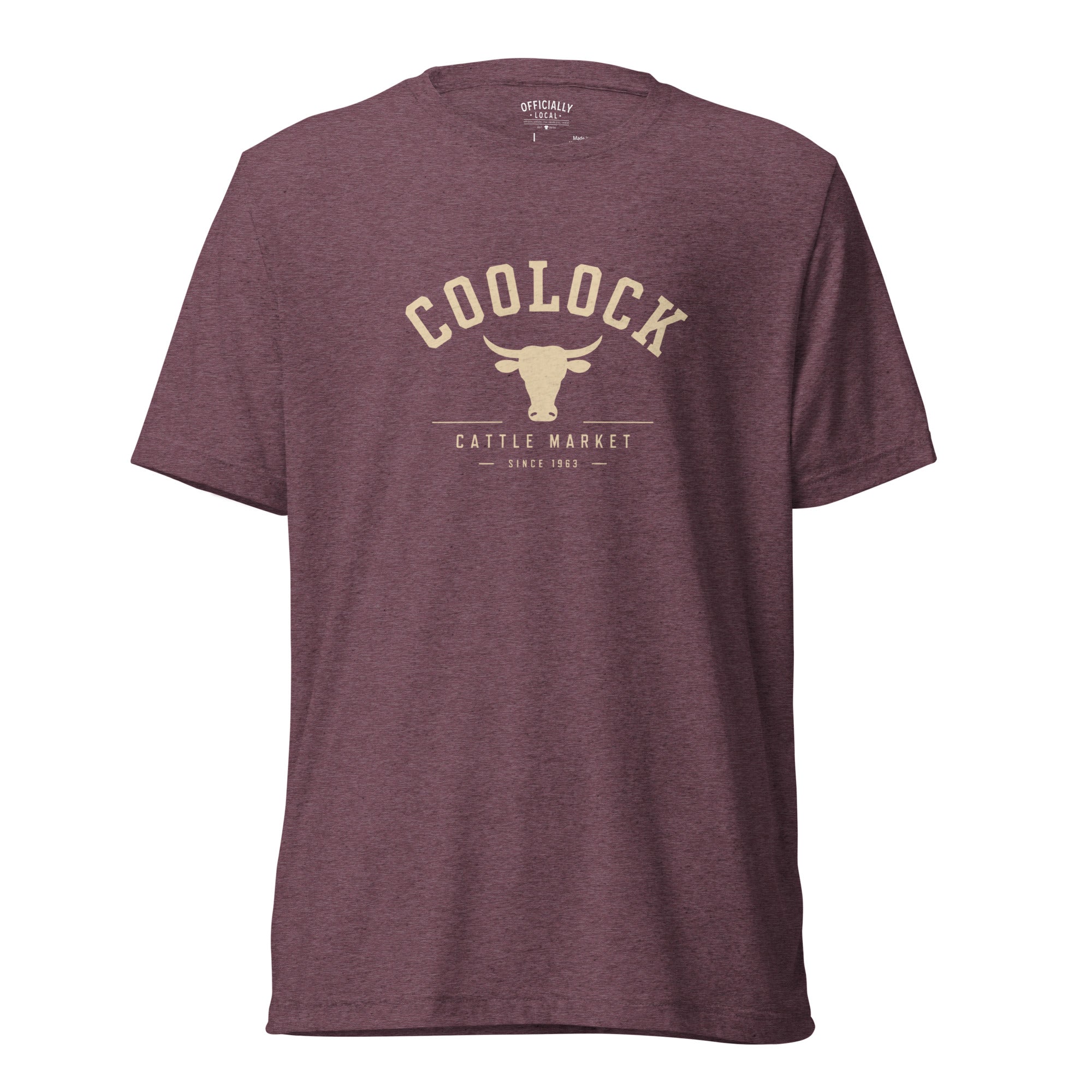 Burgundy Coolock Cattle Market graphic T-shirt with vintage cattle design