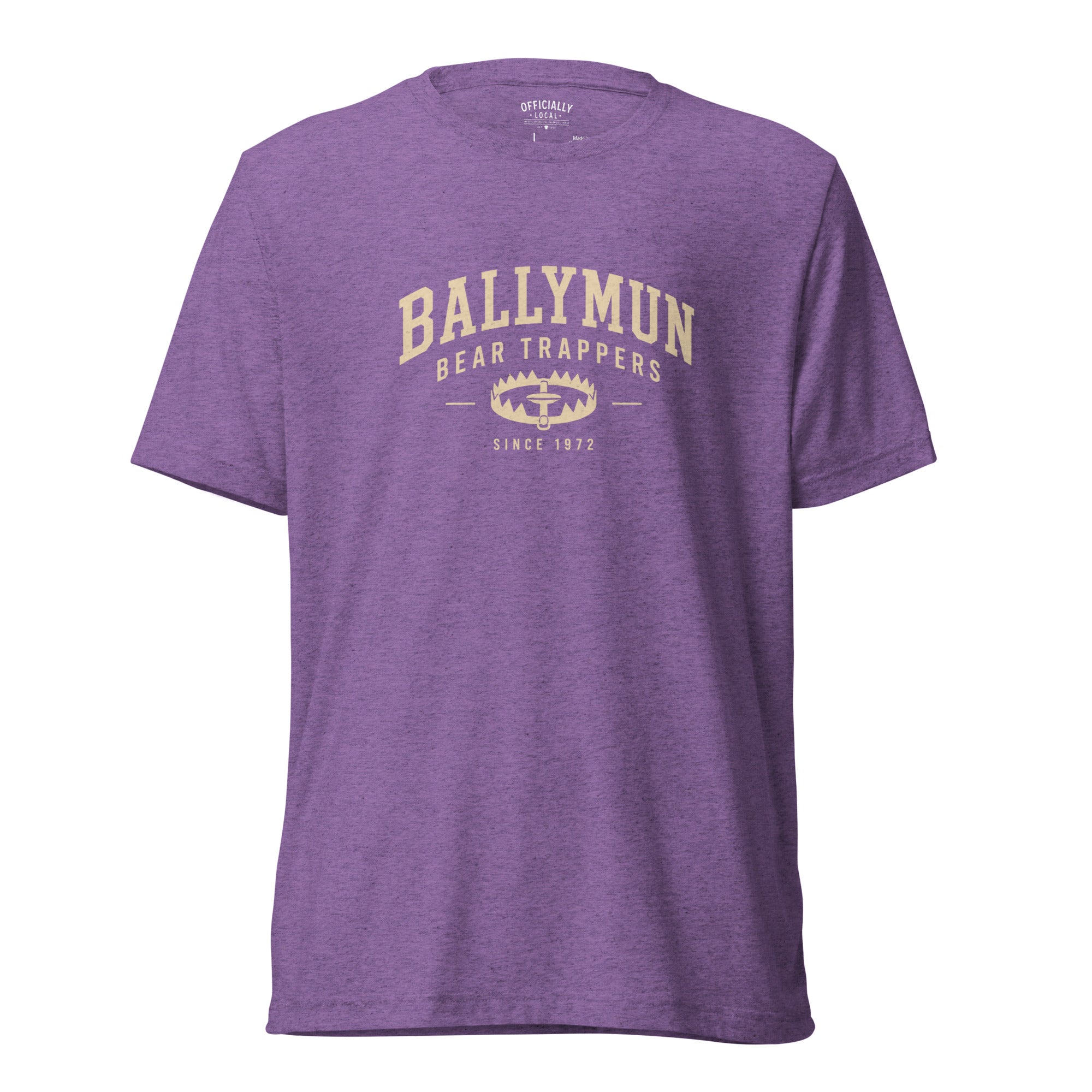 Purple Ballymun Bear Trappers graphic T-shirt with vintage bear design