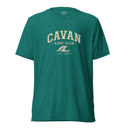 Teal Cavan Surf Club graphic T-shirt with vintage wave design